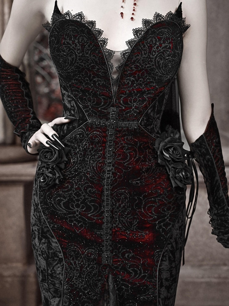 Tief romantisches Meerjungfrauenkleid mit herzförmigem V-Ausschnitt und Vampir-Gothic-Ausschnitt
