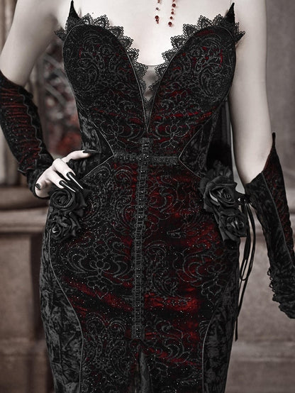 Goth Vampire V-neck Romantic Mermaid Dress Neckline Deep Sweetheart