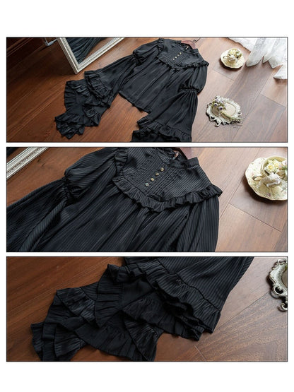 Bell Sleeves Black Flounce Gothic Blouse Trim