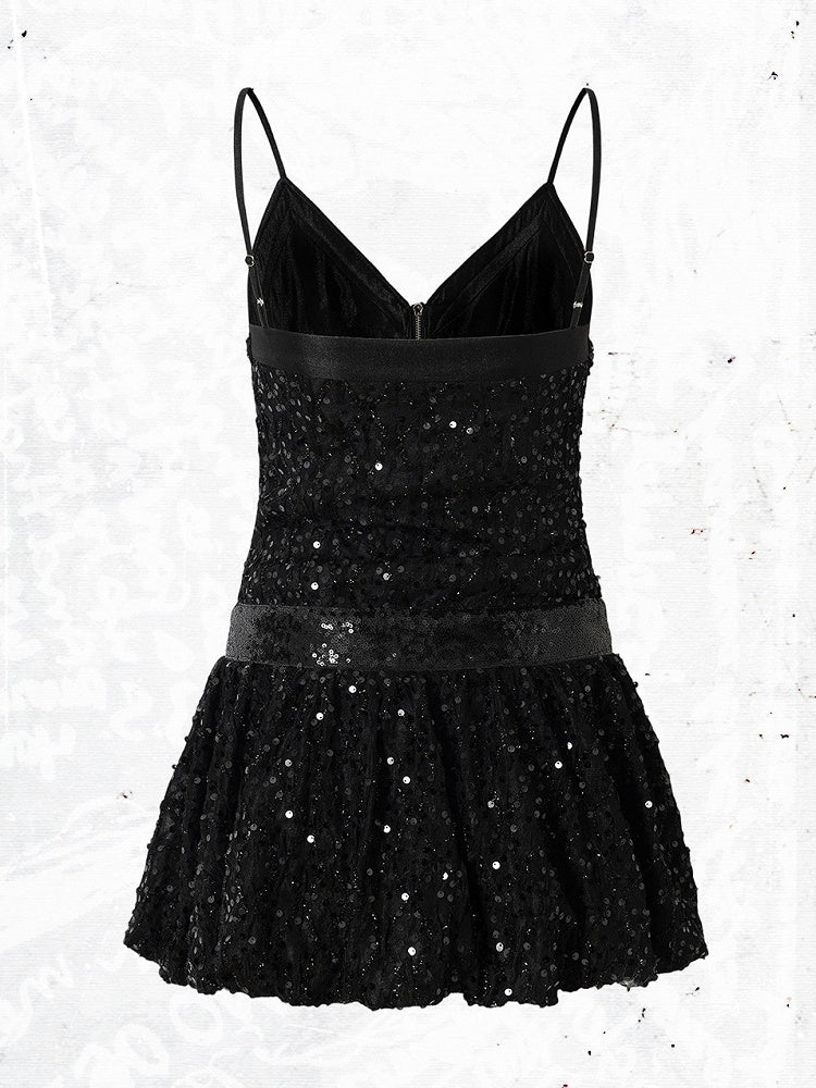 Black Double-Breasted Cami Dress with Sequin Details - NO ROMANCE