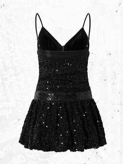 Black Double-Breasted Cami Dress with Sequin Details - NO ROMANCE