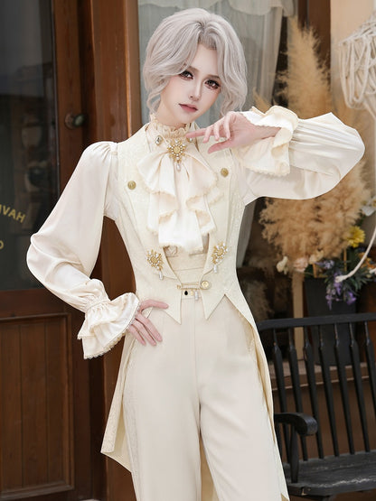 Ivory Asymmetric Split-Tail Waistcoat with Ornate Pin Closure - DevilInspired Exclusive Collection