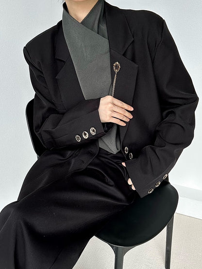 Collar Unisex Notched Lolita Vintage Ouji Cuffs Blazer Black Button with