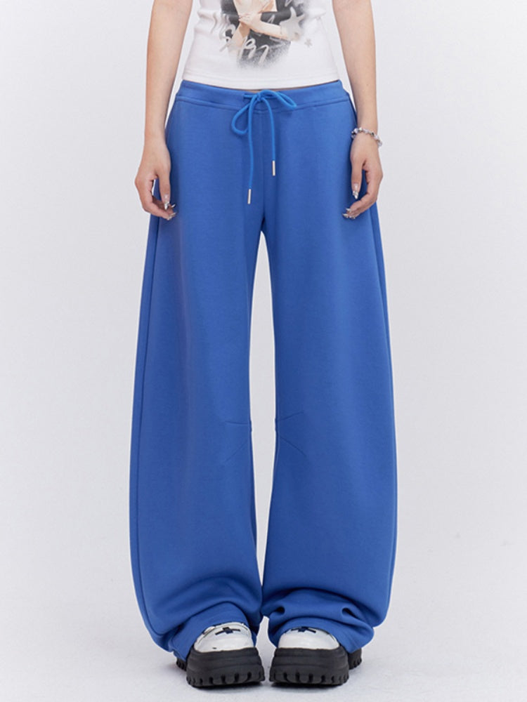 Blaue, lockere Jogginghose mit geradem Bein und Kordelzug in der Taille