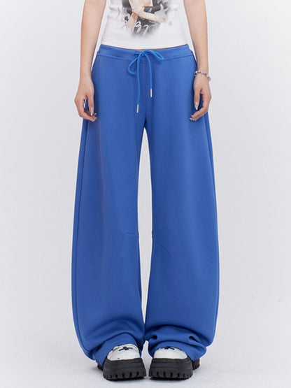Blaue, lockere Jogginghose mit geradem Bein und Kordelzug in der Taille