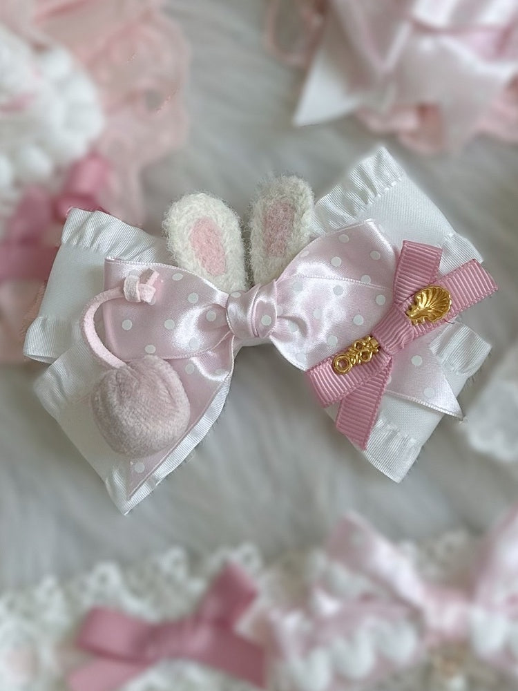 Pink Bow Hairclip Decoration Pattern Polka-dot Cherry and