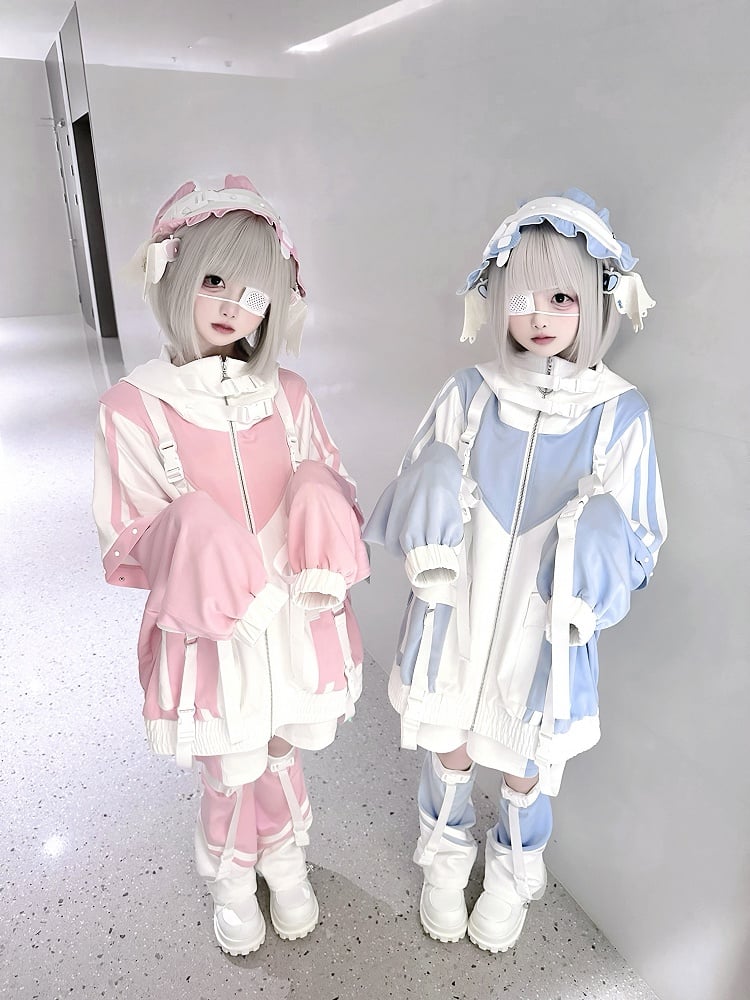 White Pink Techwear Shorts Colorblock and