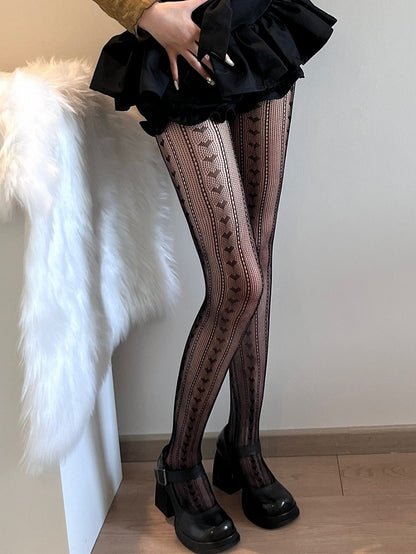 Pattern Heart Y2K Black Tights