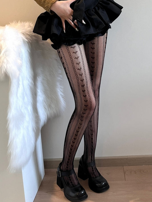 Pattern Heart Y2K Black Tights