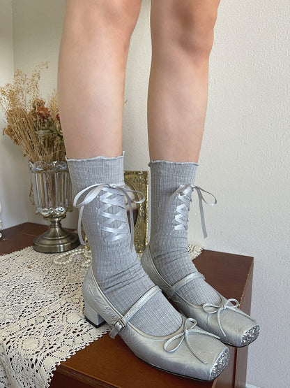 Design Grey Calf Socks Ballet-style Strap White/Light
