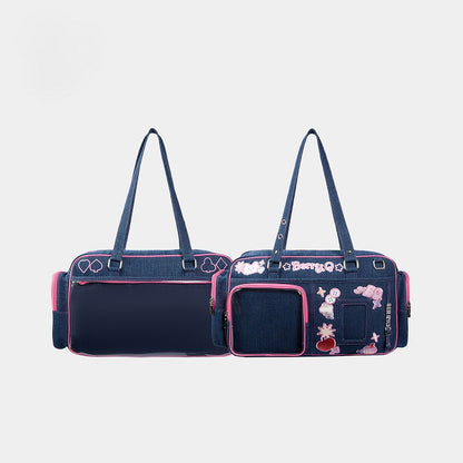 Denim with Hand Ita Deep Blue Cute Embroidery Bag