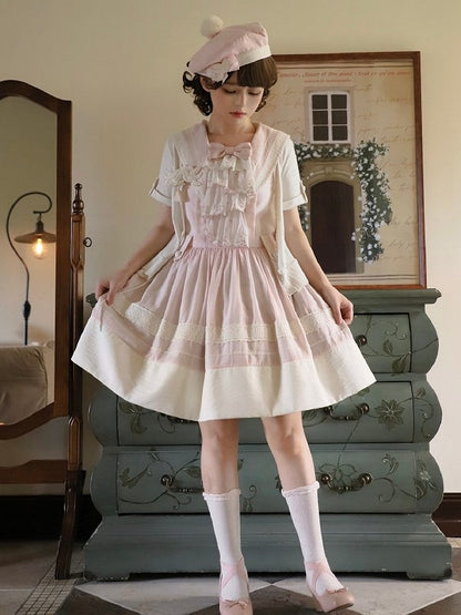 with Scalloped Beige Knitted Perforated Lolita Cardigan Short-sleeved Edge Trim