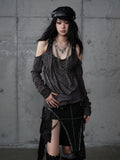 Strick Akzente Cutout Grau Layered Schulter Pailletten Top Nieten Dunkel mit