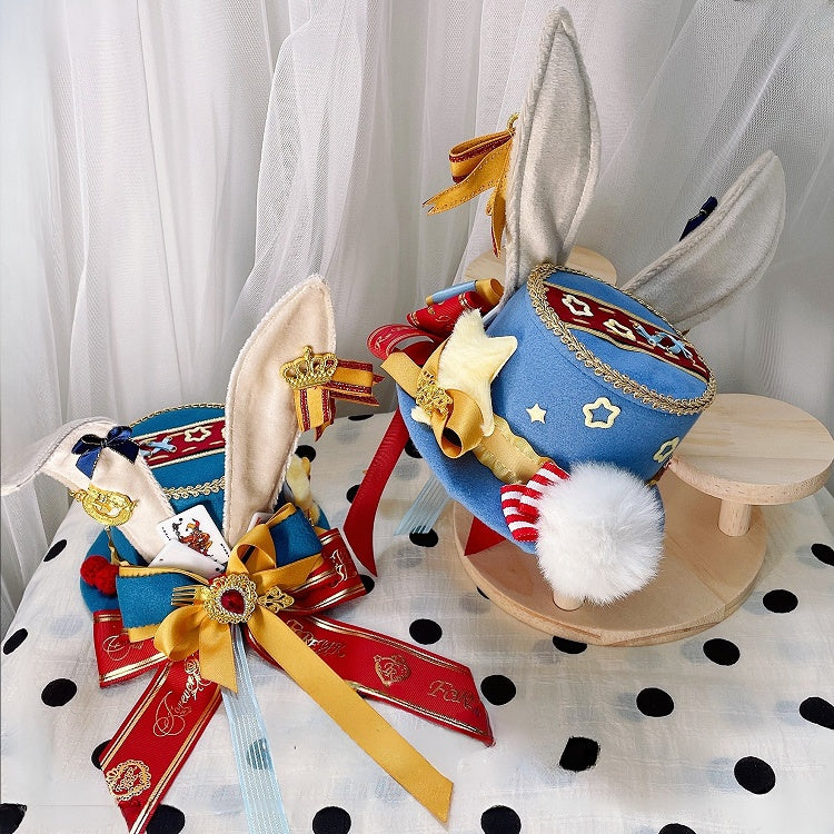 Circus Poker Hat Decorated Mini Ears Bow Light/Dark Bunny BlueRed Big