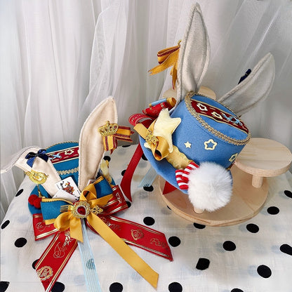 Circus Poker Hat Decorated Mini Ears Bow Light/Dark Bunny BlueRed Big