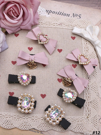 14 Color Rhinestone Pearl Hairclips Kei Heart Options Set Jirai