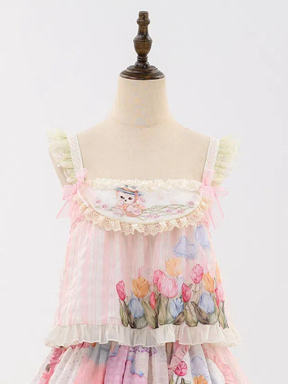 Bunny Embroidery Light Pink Sweet Tulip Top