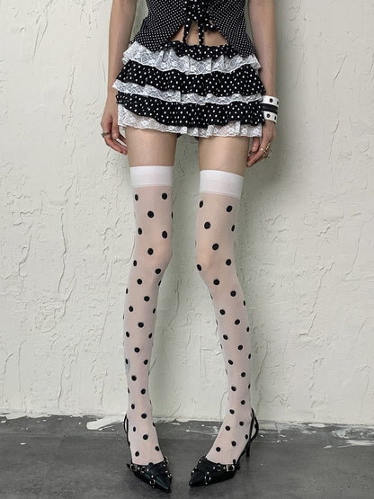 Y2K Polka-dot Overknee Fashion Pattern Gyaru White Stockings