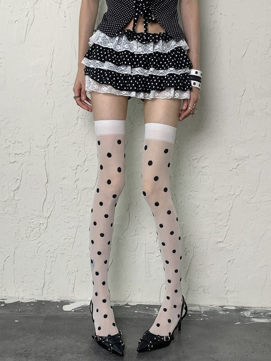 Y2K Polka-dot Overknee Fashion Pattern Gyaru White Stockings