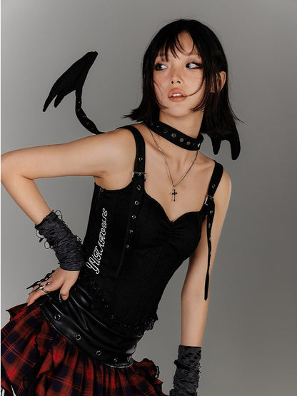 Glamorous Ärmelloses Korsett Top Träger Schwarz Herzförmiger Ausschnitt Schnalle Schulter