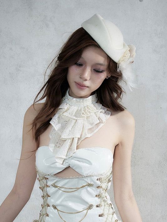 Apricot Multi-Layered Lace Ruffle Neck Accessory Adornment - NO ROMANCE