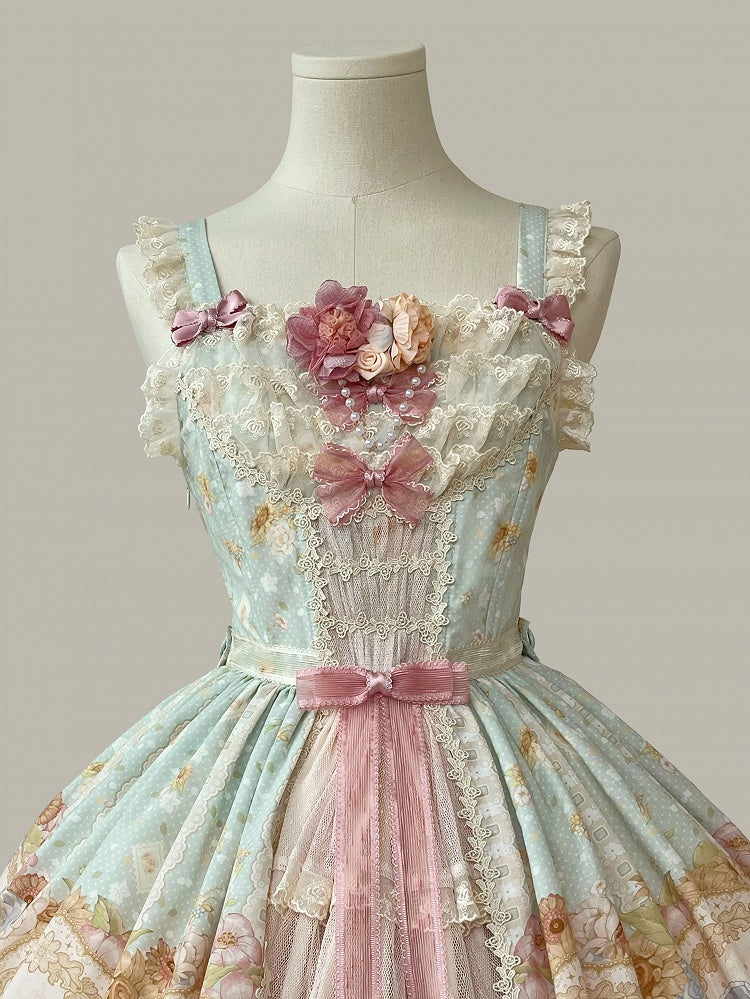 Light Print Jumper Sunflowers Sweet and Skirt Farm Green Lolita Ducks