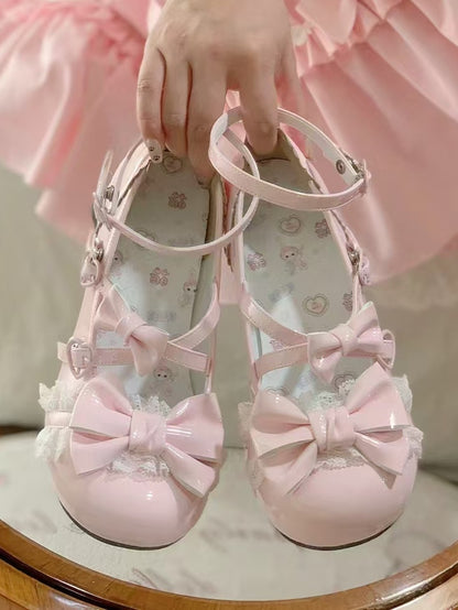Heart - Sweet Design Mary Pink Kitten Lolita Mid-Heel Heel Janes Crisscross Snap with