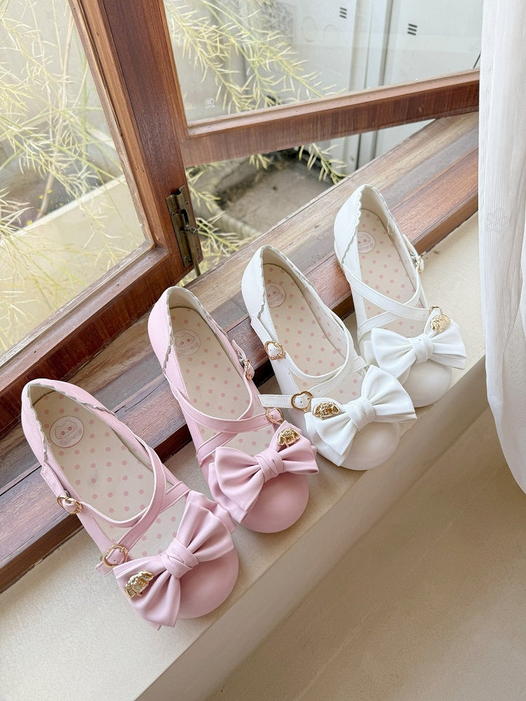 5 Colors Lolita Sweet Bowknot Round Toe Shoes - Kitten &amp; Fish Roll