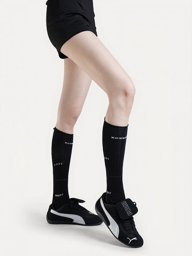 Two-Color Ribbed Calf Socks with Letter Print - ModaSwings