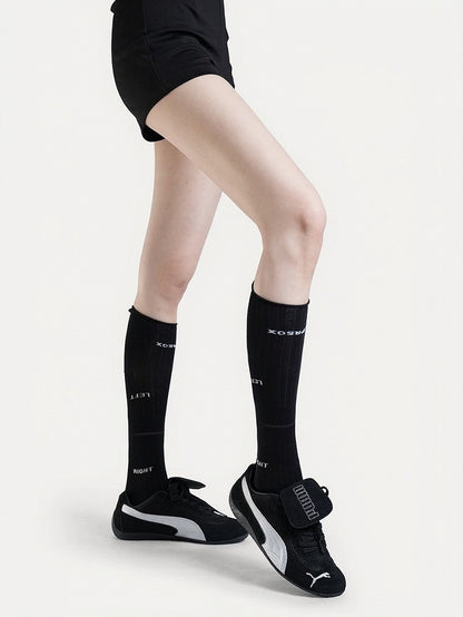 Two-Color Ribbed Calf Socks with Letter Print - ModaSwings