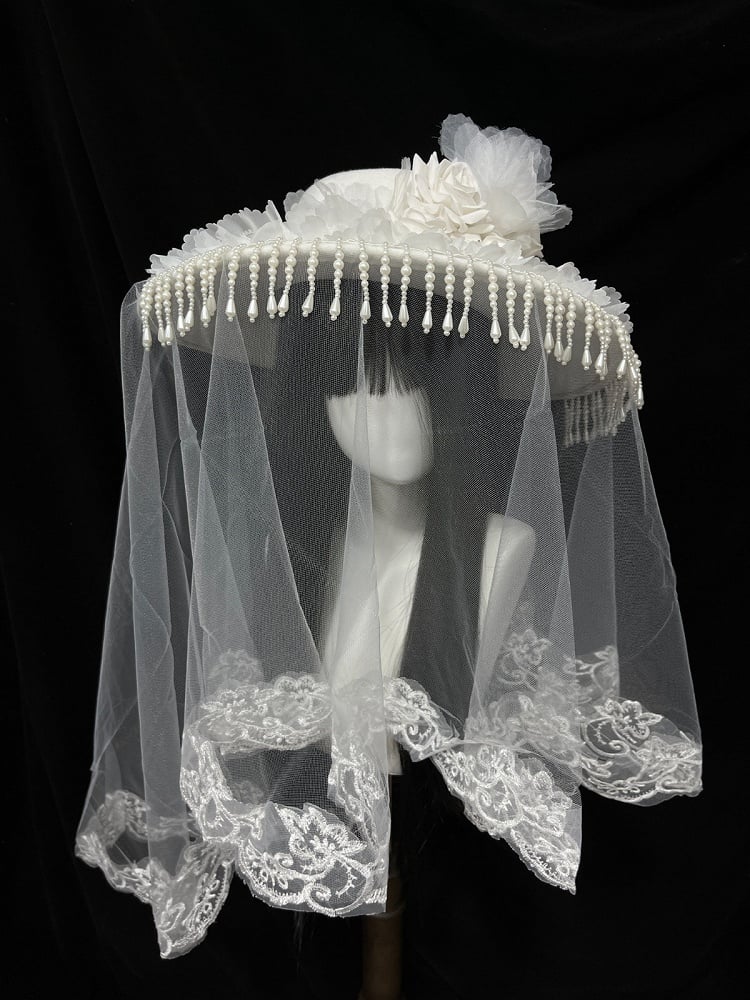 Gothic Beaded Tassel Hat with Lace Trim - Custom Made Earrings