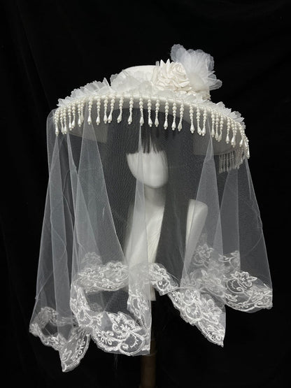 Gothic Beaded Tassel Hat with Lace Trim - Custom Made Earrings