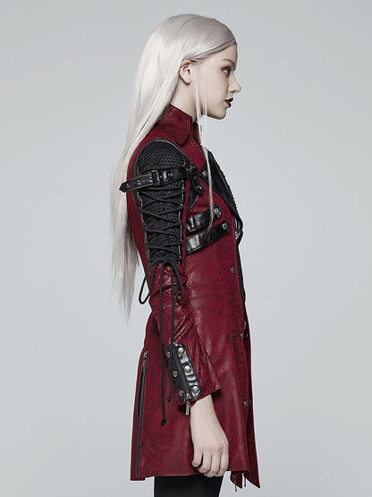 Leather Faux Rubberized Red Punk Windbreaker