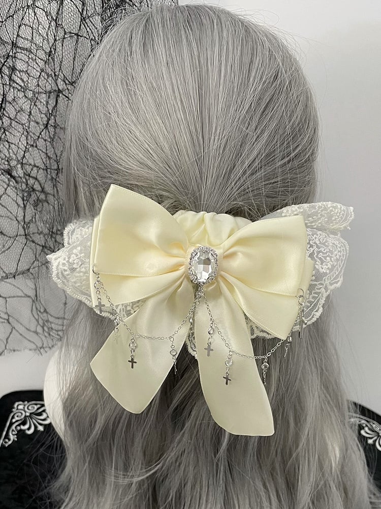 Verziert Strass Haar Kreuz Bowknot Charm Trim Krawatte Schwarz/Beige Spitze