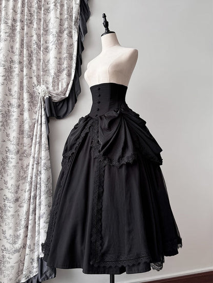 Black Gothic Lolita Corset Belt Waist Boned Aristocrat Victorian Skirt High