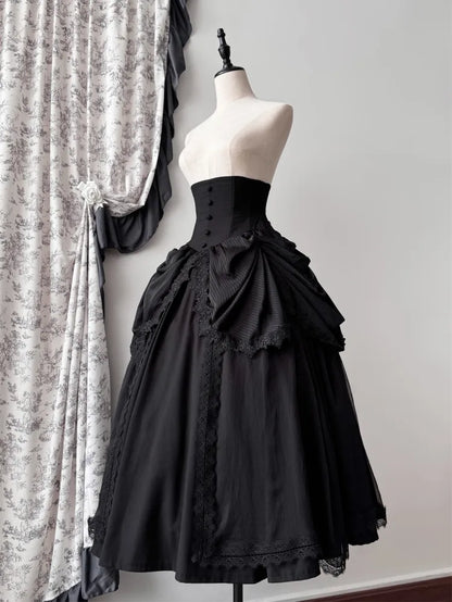 Rock Schwarz Aristokrat Korsett mit Stäbchen Hohe Taille für Viktorianisch 68-82CM Ausverkaufsgröße Gürtel Lolita Gothic L