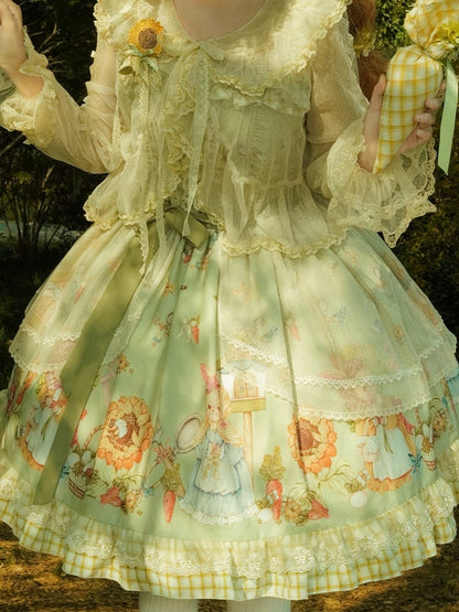 Lolita Bowknots with Sheer Ruffled and Top Trim Apricot Lace