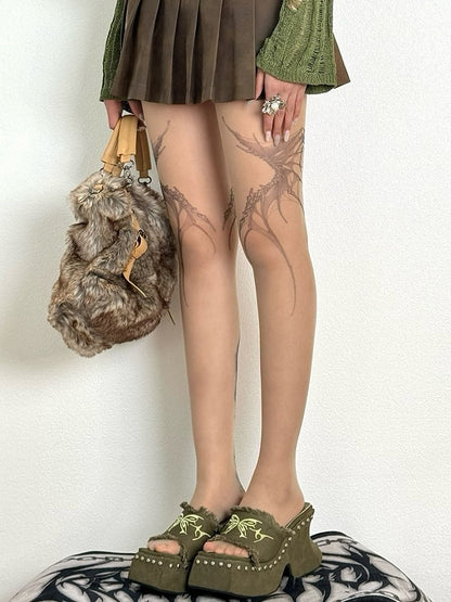 Tights Wings Nude Y2K Print