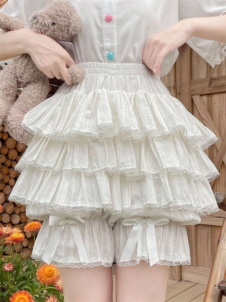 Multi-Layered Cotton White Bloomers Lolita