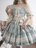 Light Jumper Skirt Ruffle Green Summer Trim Pleated and Lolita