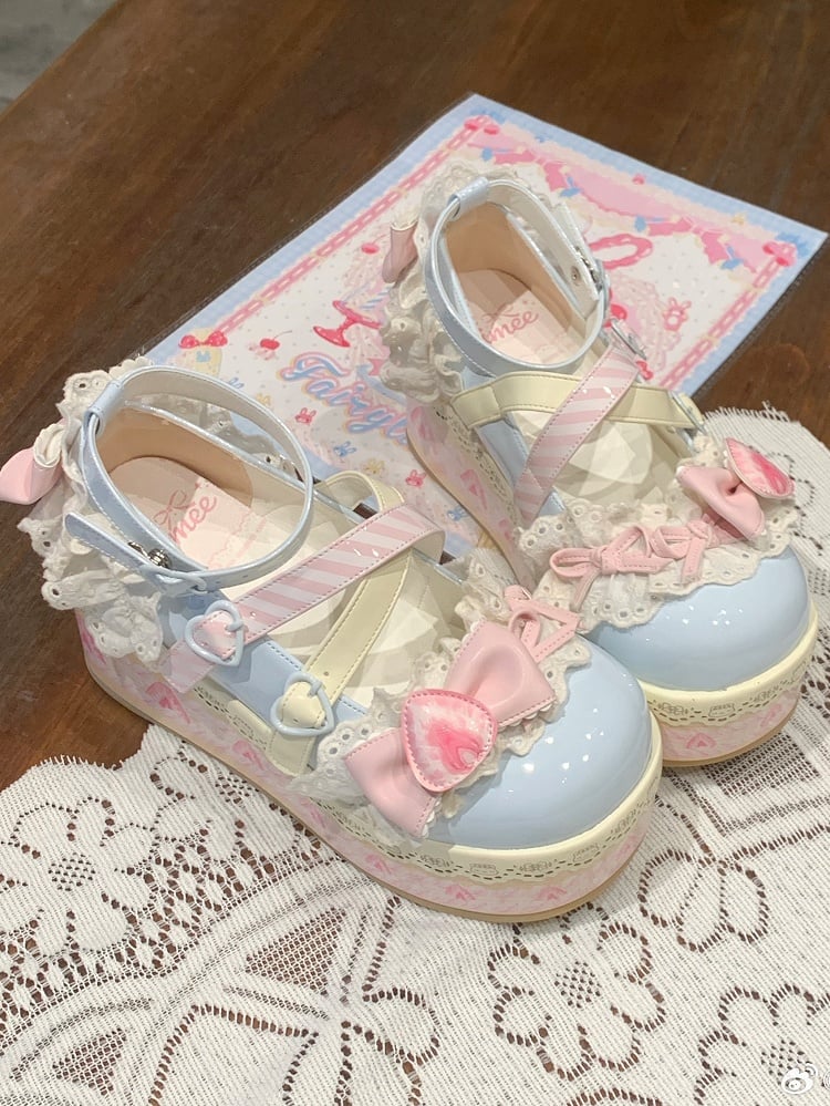 Salt Shoes Lolita Sea Blue Jane Platforms Bow Mary Accents Strawberry Cake Sweet