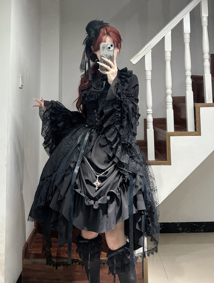 High Corset Lolita Waist Under Boned Skirt Black Gothic / Drawstring