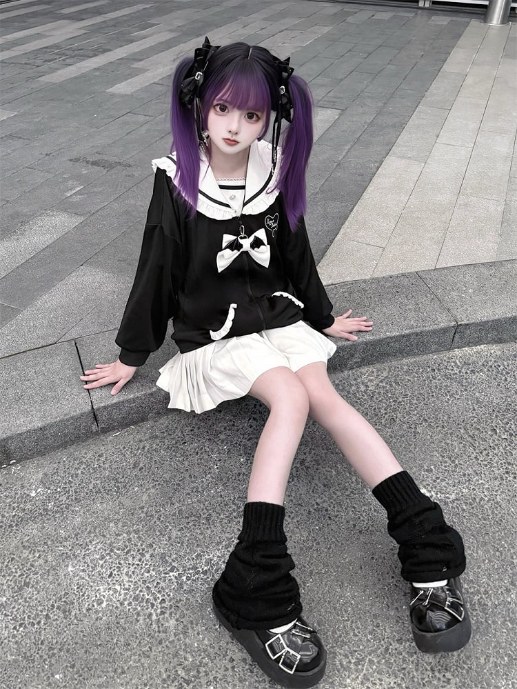 Jacket Collar Look Kei Edgy Academic White Jirai Sweet - Black Sailor