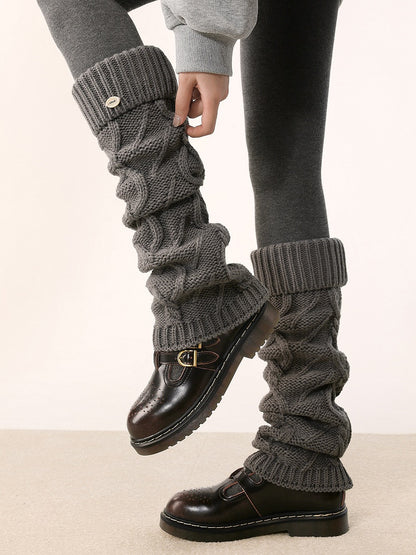 Knit 5 One-Side Cable Warmers Leg Accent Button Colors