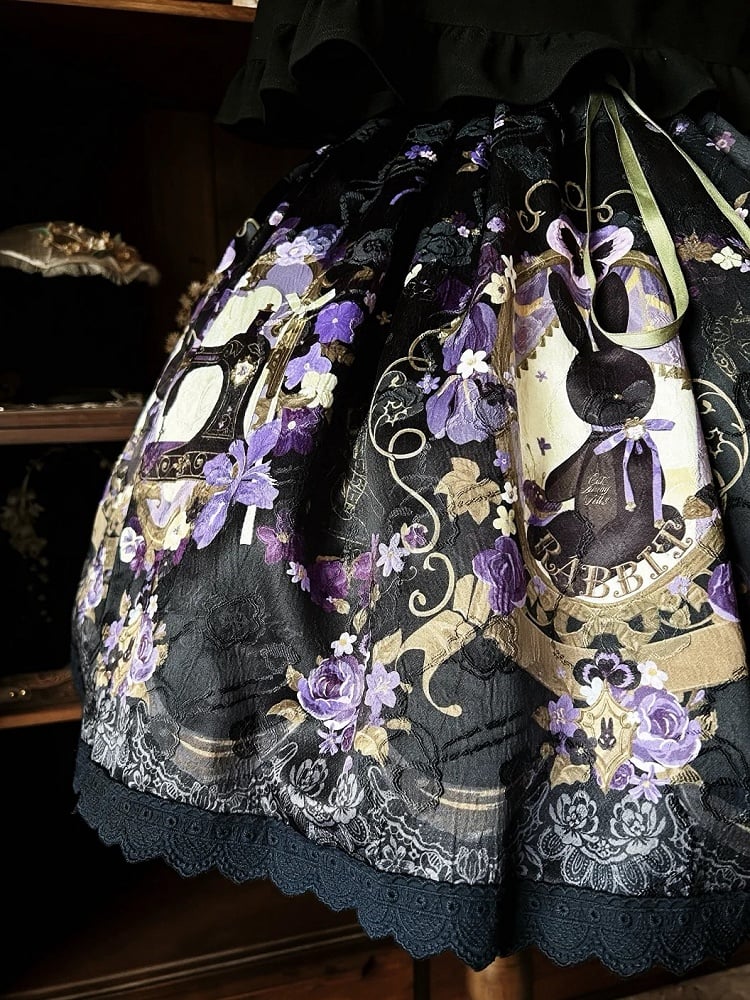 Print Jumper Purple Lolita and Black Jacquard Floral Bunny Dress Skirt