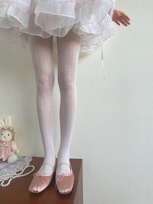Pattern White Heart Tights Lolita Hollow-out