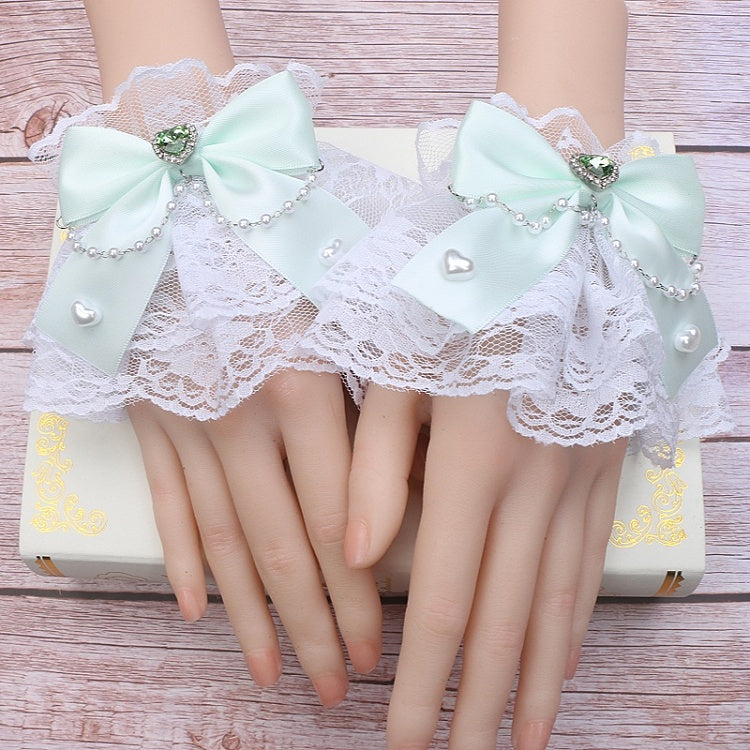 Pearl Cuffs Bowknot Color Lace Wrist Details Kei Heart Jirai 12 Options