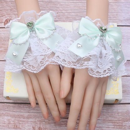 Pearl Cuffs Bowknot Color Lace Wrist Details Kei Heart Jirai 12 Options