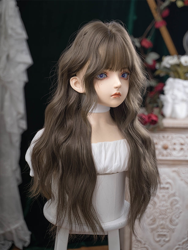 ブラウンの前髪付きエアウィッグ 72CM ウェーブ長さ