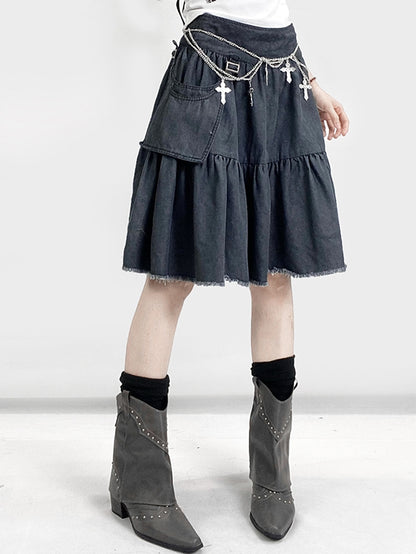 Saum Roh Bittersüß Verziert Grau Detail Dunkle Tasche Rock